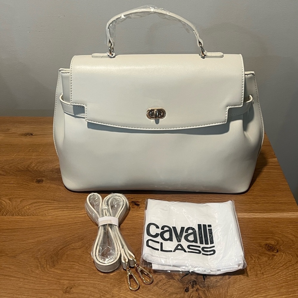 Cavalli Class Tatiana White Top Handle Satchel Crossbody NWT Large - Picture 12 of 12